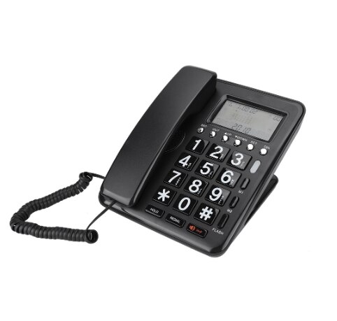 Telefoon met nummerherkenning, vaste lijn voor thuis, kantoor, hotel, stereo, zwarte bekabelde engelse telefoon met luidspreker, voicerecorder