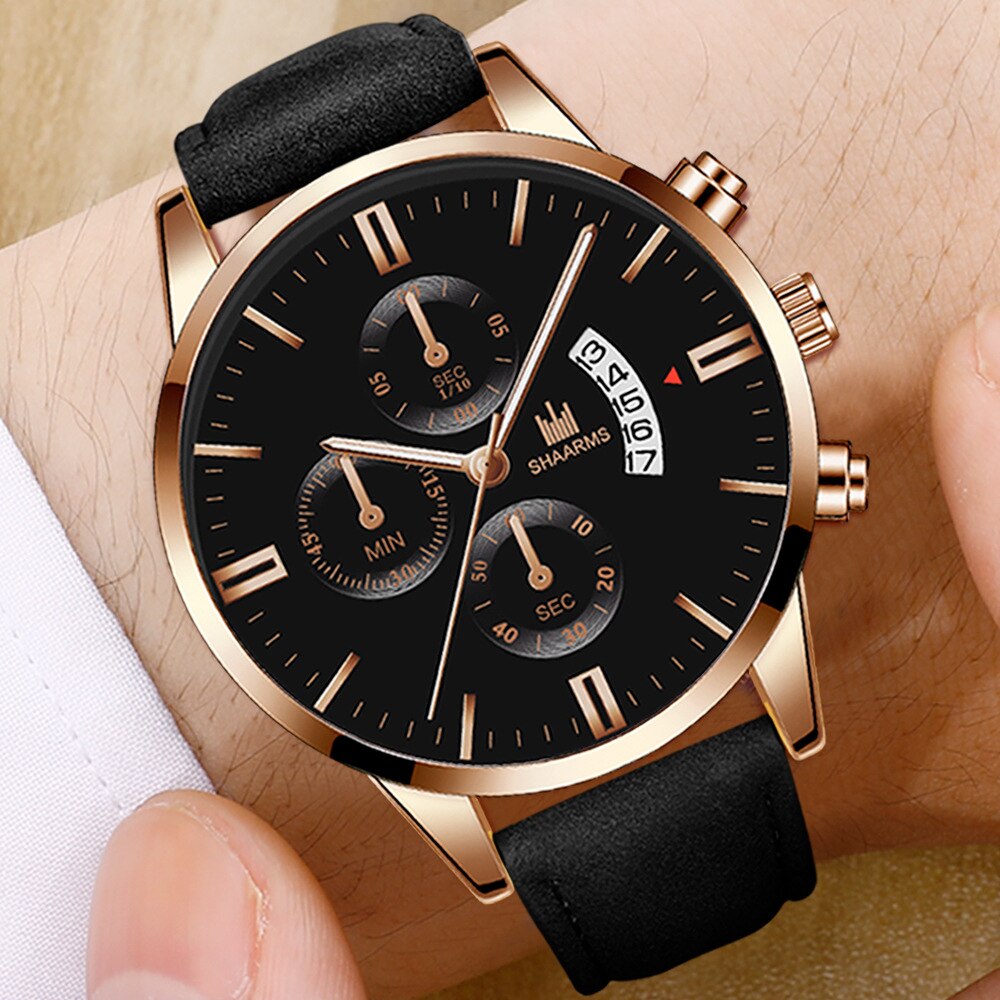 SHAARMS-Reloj analógico de cuarzo para hombre, accesorio de pulsera resistente al agua con calendario, complemento Masculino de de lujo con moderno y estilo informal, perfecto para negocios