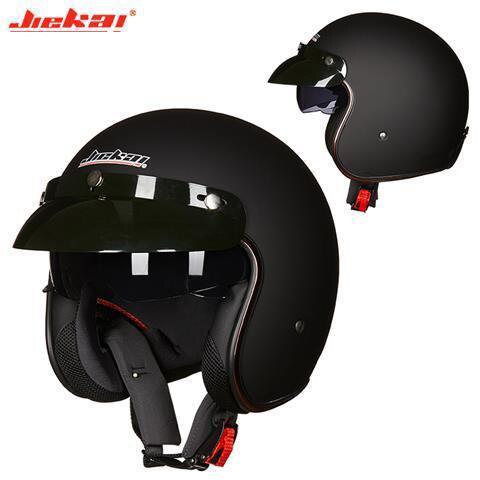 JIEKAI – demi-casque De Moto, accessoires De Moto, ouvert au visage, Jet Vintage, Scooter, Ski, 3/4: 3Dumb black / XL