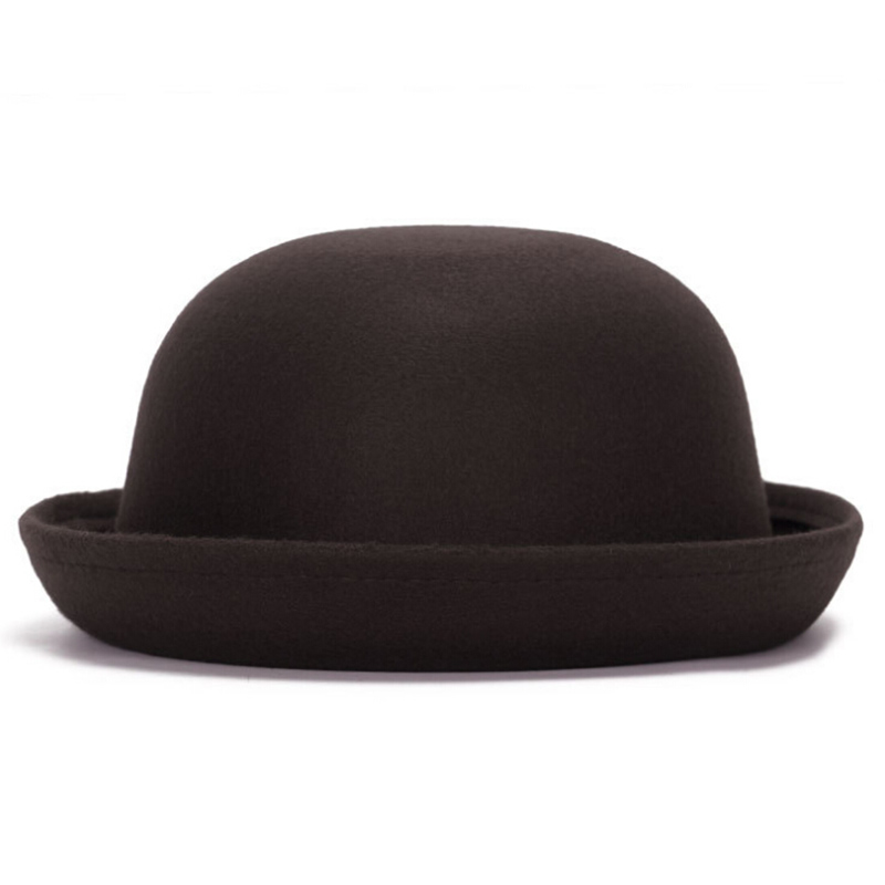 Fall Winter Women Girls Fedoras Hat British Vintage Wool Felt Hats Chapeau Top Church Cap Black Red Solid Bowler Caps