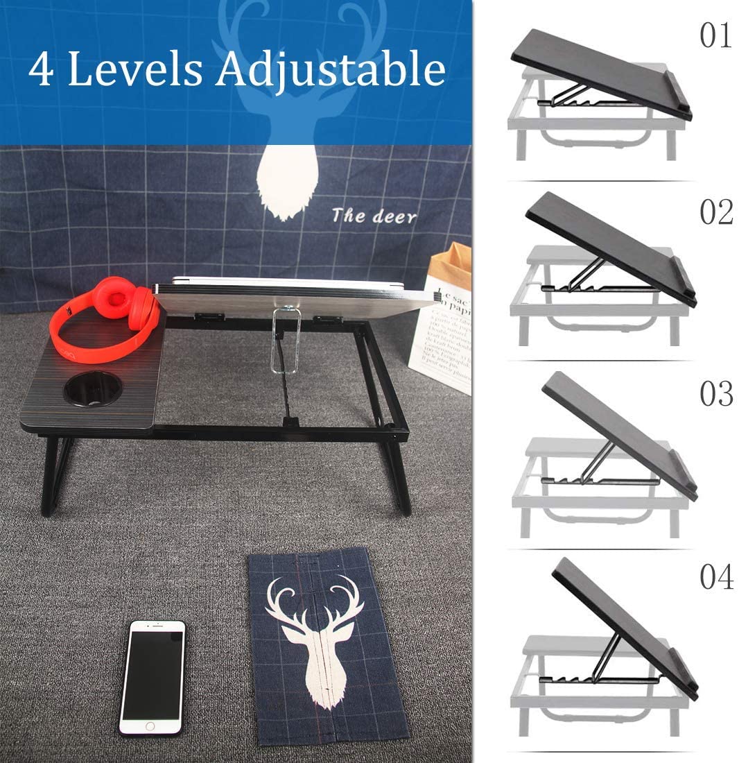 Plegable Mesa portátil de escritorio del regazo soporte de mesa ajustable para Laptop para la cama Notebook Tablet con sostenedor de taza