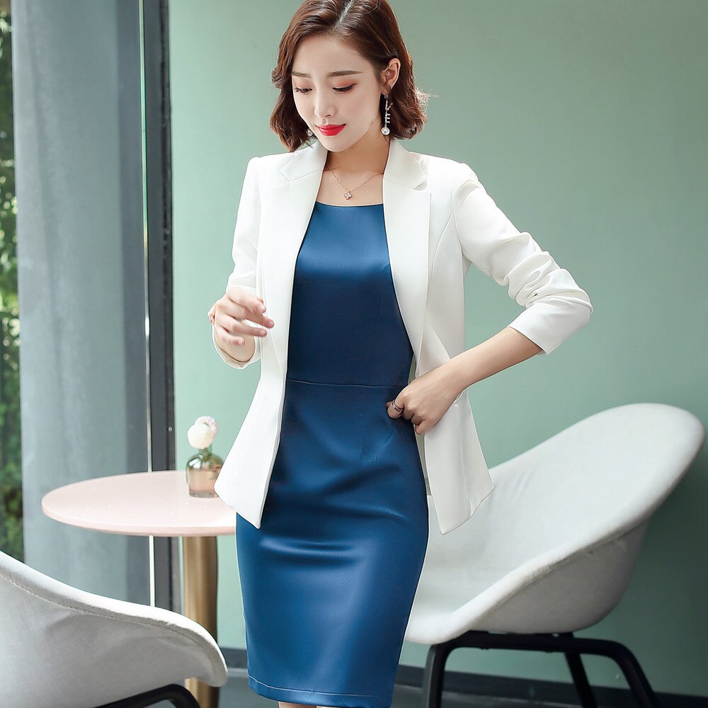 Plus Size Formal Dress Suits Women 2 Piece Office Ladies Business Work Wear Blazer Slim Pencil Dress Set Outfits 881905