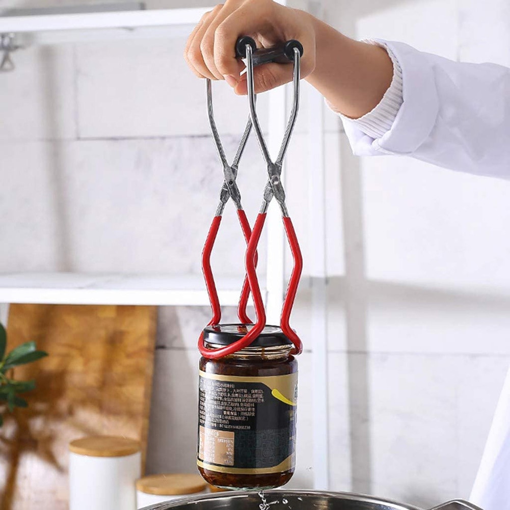 Canning Jar Lifter with Grip Handle Stainless Steel Can Lifter Tongs Jar Clip Heat Resistance Anti-clip Mason Jar Glass Lifter