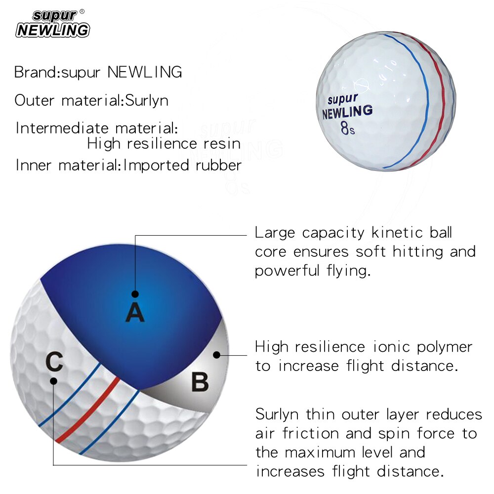 12 stk golfbolde supur newling to lag tre lag super langdistance golfbold