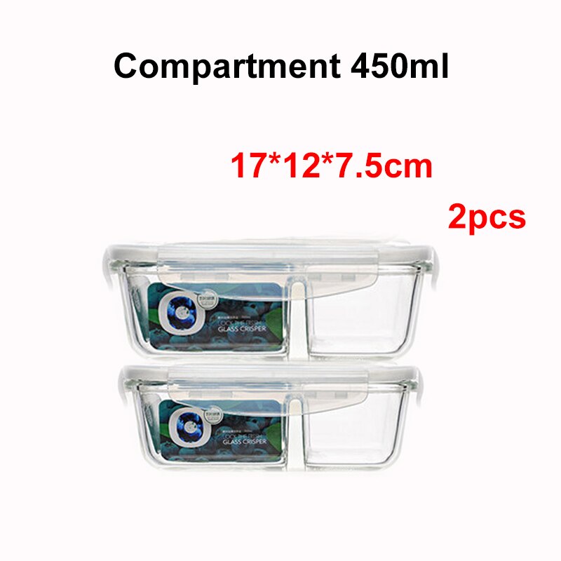 Food Glass Meal Prep Containers 2 Compartment leakproof borosilicate Lunch box Bento Box with lids Freezer Microwave oven: 450ML 2PC