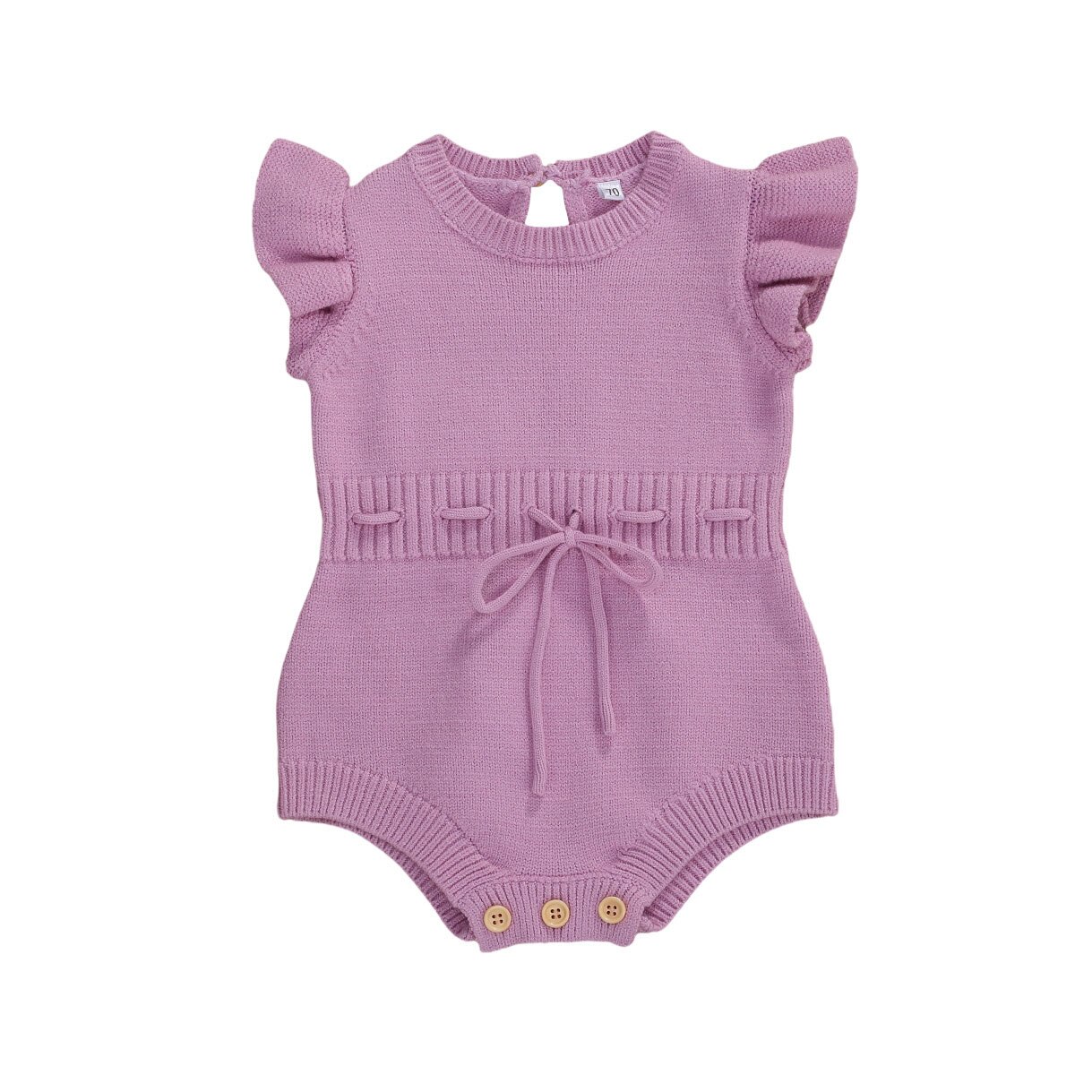 Focusnorm Baby Jongens Meisjes Trui Gebreid Bodysuits Ruches Korte Mouwen Effen Jumpsuits Outfits 3 Kleuren: Paars / 12m