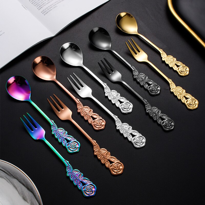 Kitchen Gadgets Ice Cream Tea Spoons Stainless Steel Cute Stirring Spoon Coffee Spoon Rose Colorful Dining Bar Tools Accessories
