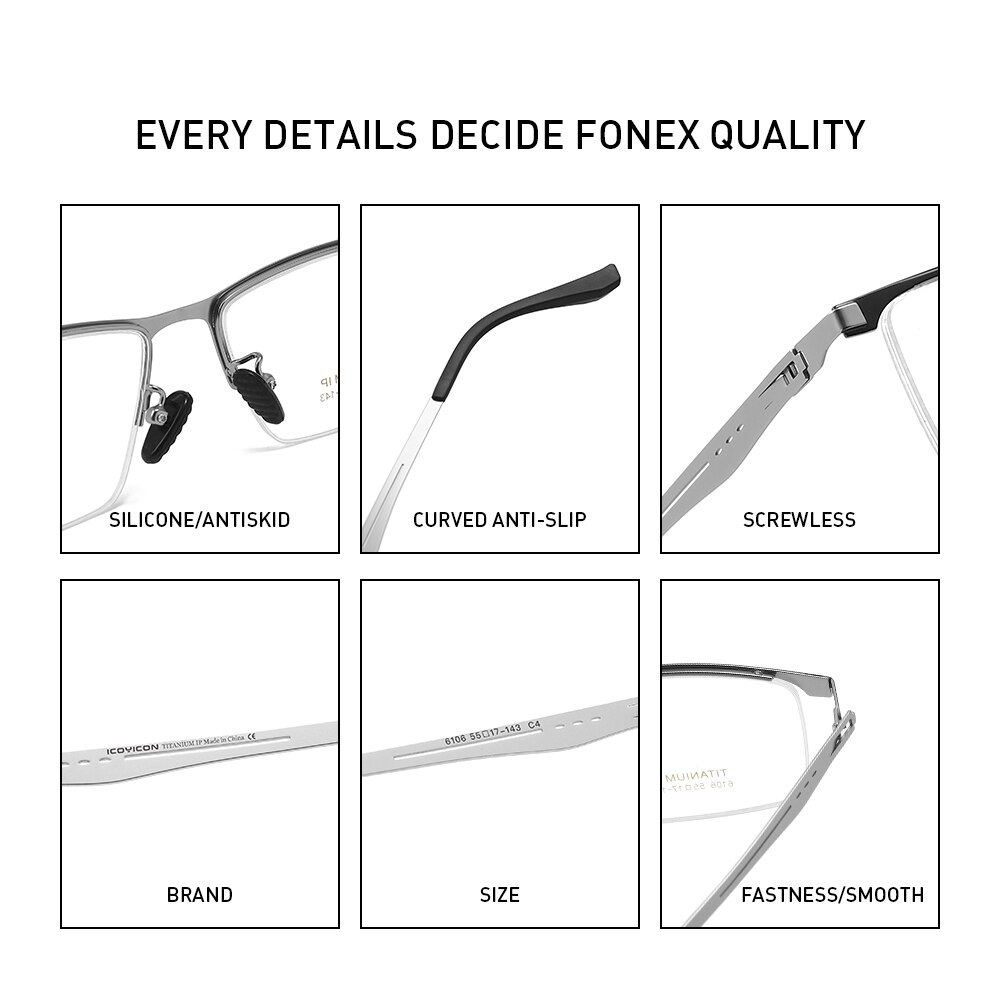 Men's Titanium Glasses Frame Square Half-frame Myopia Eyewear Ultralight Optical Eyeglasses icoYicon 6106