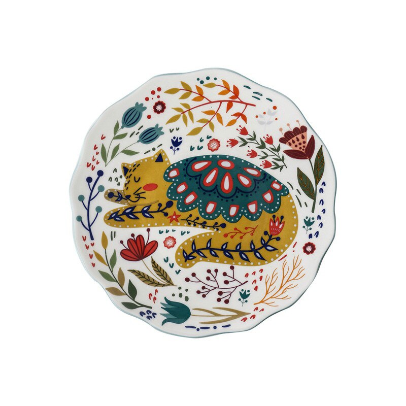 8 Inch Colorful Cat Dinner Plate Under-glazed Ceramic Dinner Dishes Dessert Tray Flower Kitten Dinnerware Microwave Safe: B / 6in-15cm