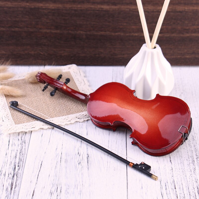 Mini Miniature Violin Model with Support Wooden Musical Instruments Collection Decorative Model