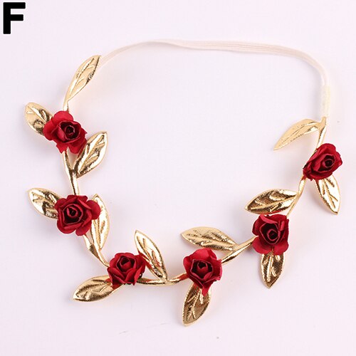 Kids Girls' Stunning Roses Leaves Hair Band Party Elastic Garland Headband: Bright Red