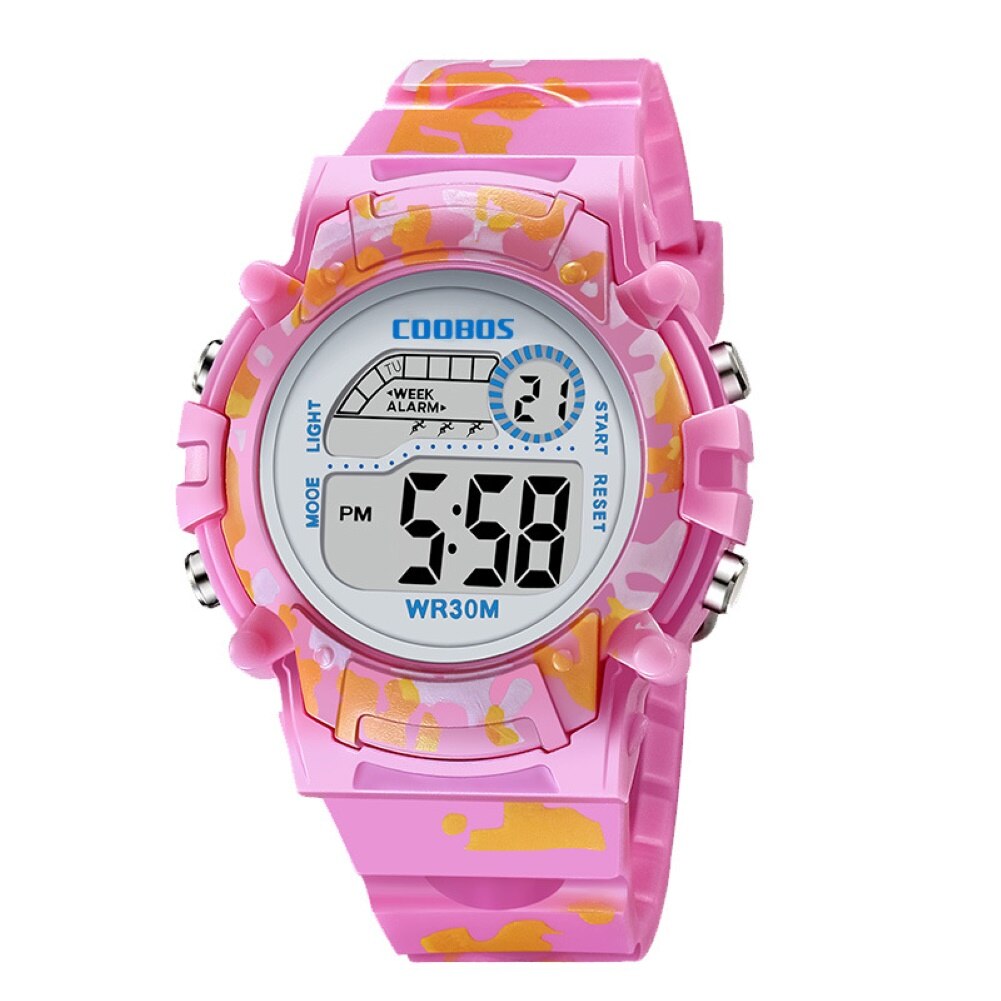 Kindersport led-display 3 bar waterdicht datum week wekker digitaal unisex kinderhorloge relogio digitaal: Roze