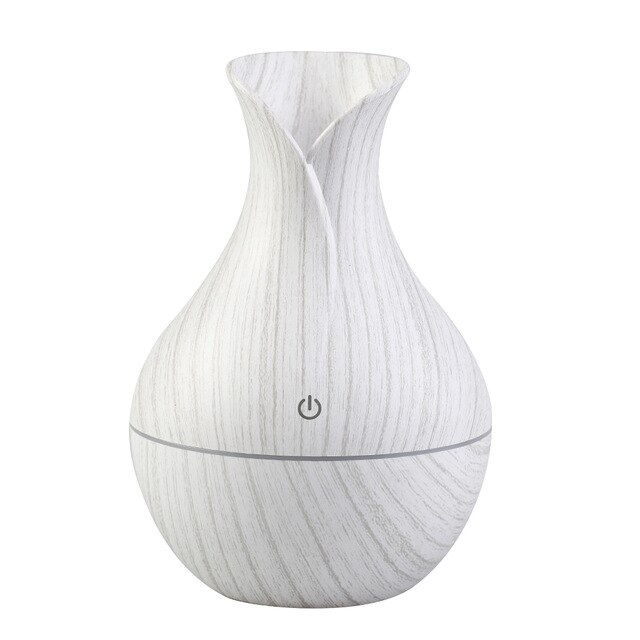 Mini Electric Air Humidifier USB Ultrasonic Aroma Essential Oil Diffuser Wood Grain Cool Mist Maker LED Light For Home Office: white wood