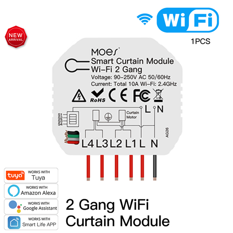 Tuya smart wifi 2 -fach doppel-vorhang-schaltermodul, rollladenmotor, smart life, kompatibel mit google home und alexa: Default Title