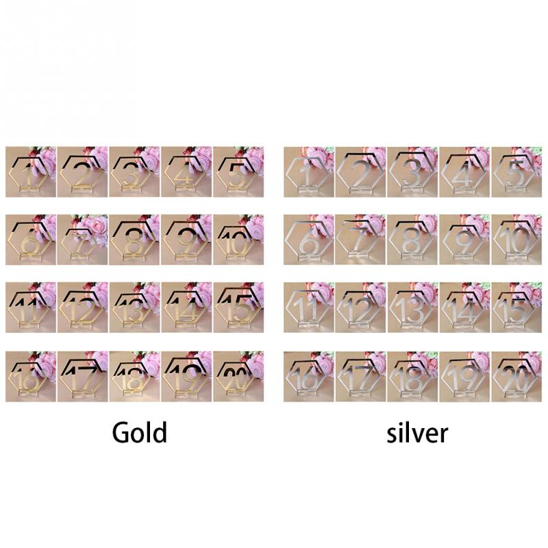 Tafel Nummer Borden Voor Bruiloft Party Decor, Zilver Of Goud Acryl Nummer, Romeinse Cijfers Geometrische Middelpunt: 1-20 / silver