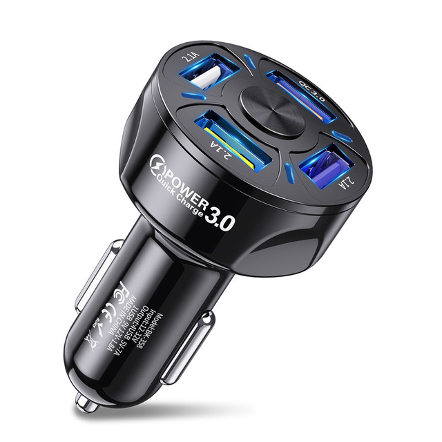 Kfz-usb-ladegerät mit 7a x 48w x 4 anschlüssen, schnellladefunktion 3.0 universelles schnellladen für iphone 12, 11 pro und samsung  a31, 4.0 -zigarettenanzünderadapter: Schwarz