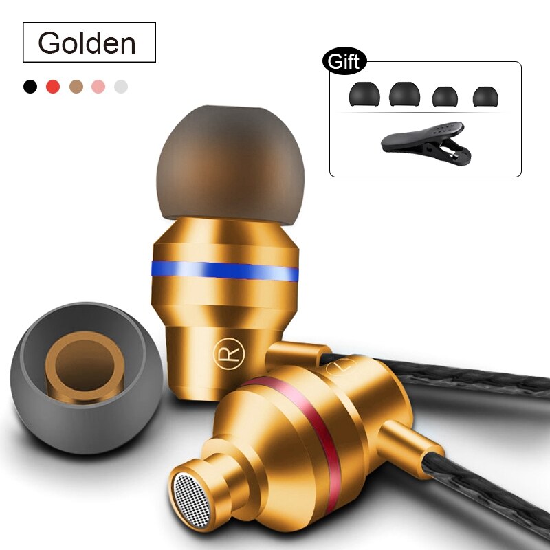 TOMKAS Universal Headphones 3.5mm In Ear Stereo Earbuds For Xiaomi Sport Wired Earphone For Mobile Phone fone de ouvido: Golden