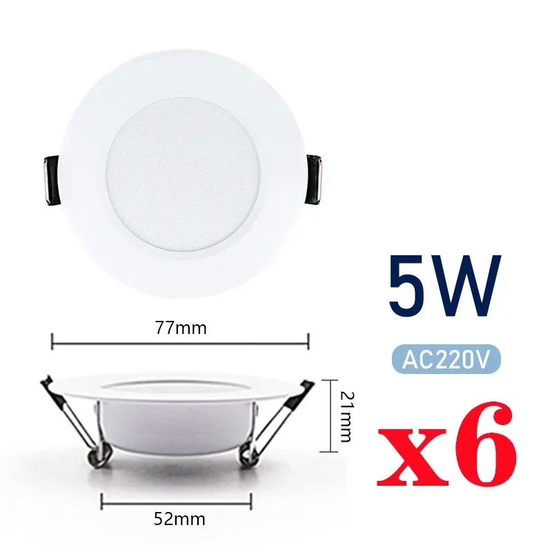 6 unids/lote LED Downlight 3W 5W 7W 9W 12W 15W AC220V 240V blanco frío cálido lámpara Led empotrable foco bombilla Led para dormitorio cocina: Azul / YELLOW