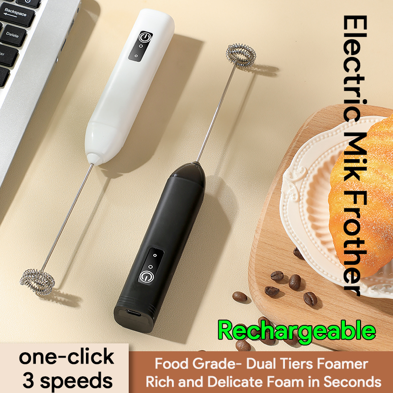 Espumador de leche eléctrico, batidor de huevos de mano recargable por USB, mezclador de espuma de 3 velocidades, varita para espumar bebidas de café, cocina