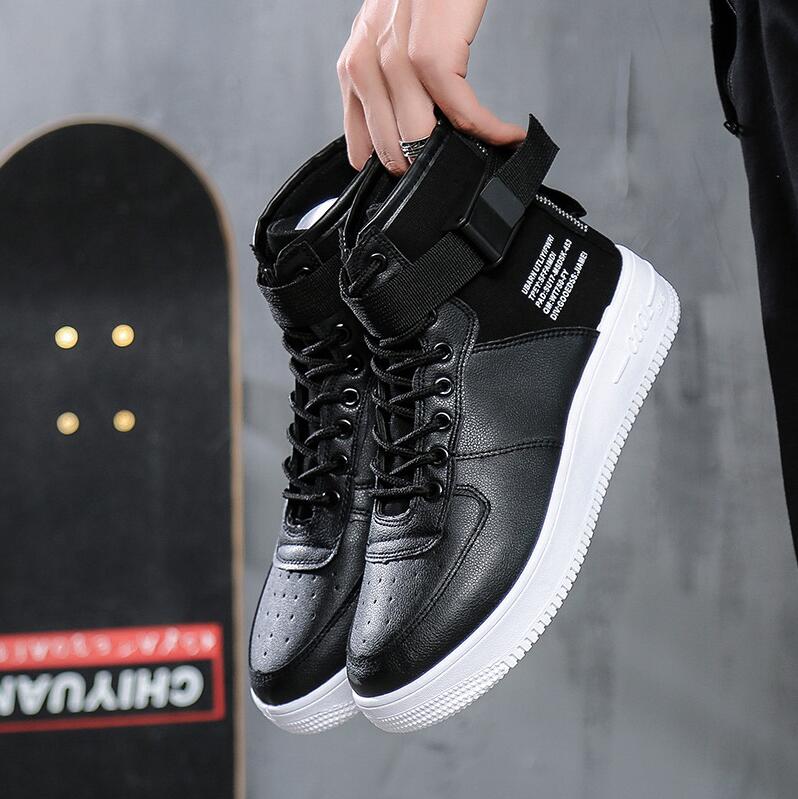 Högtoppade herrsneakers skateboardskor sportskor män fritidssneakers hip hop skor street sneakers chaussure homme: Svart / 7