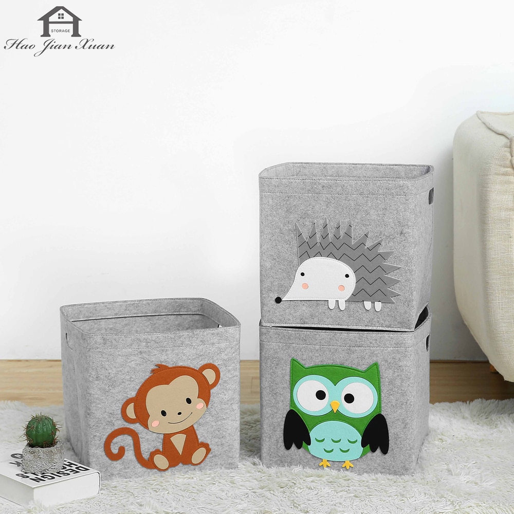 Boîte de rangement créative d'animaux de dessin animé, Cube en tissu feutré, étagère de pépinière, placard de maison, panier de rangement pliant pour organisateur de jouets d'enfants