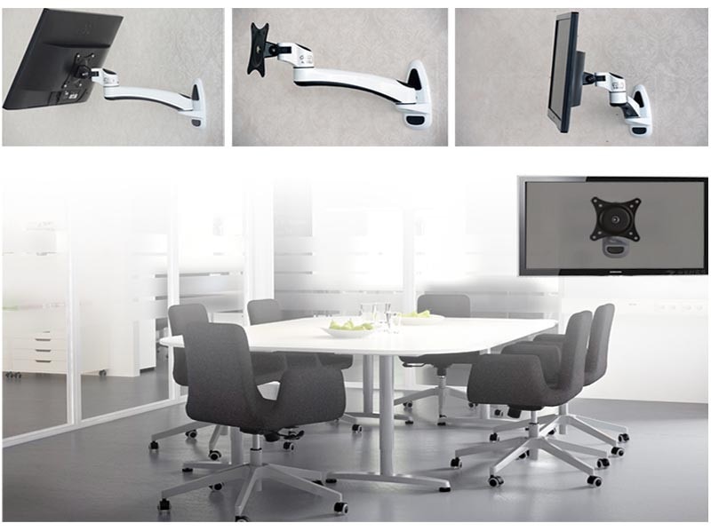 GM111W Aluminum Gas Spring 360 Degree Full Motion Height Adjustable LCD LED Monitor TV Wall Mount Bracket Arm