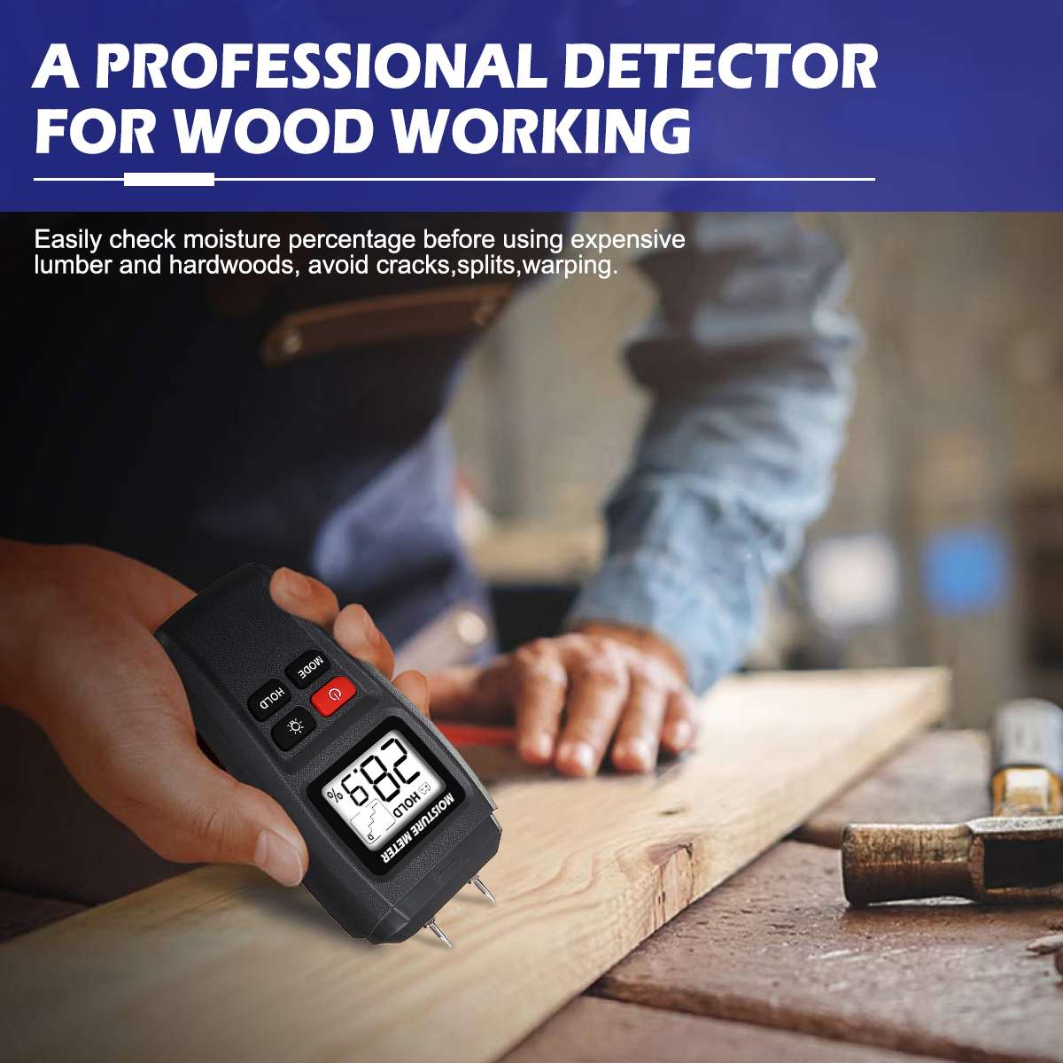 0~99.9% Digital Wood Moisture Meter Hygrometer Timber Damp Detector Tree Density Digital Wood Humidity Tester Wall Hygrometer