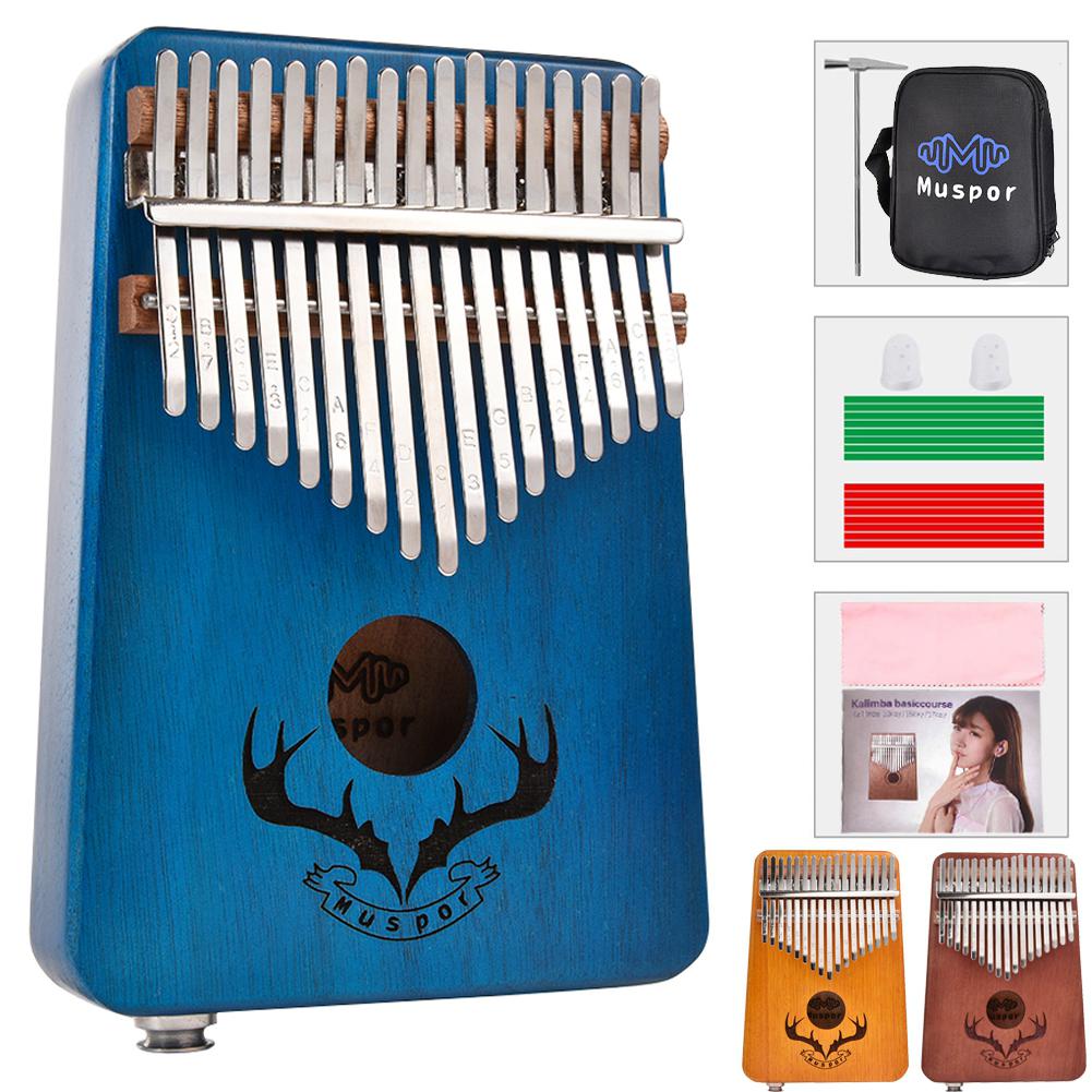 17 Keys EQ Kalimba Mahogany Thumb Piano Kalimba Finger Piano with Electric Pickup Tuner Hammer Beginner Music Learning Keyboard