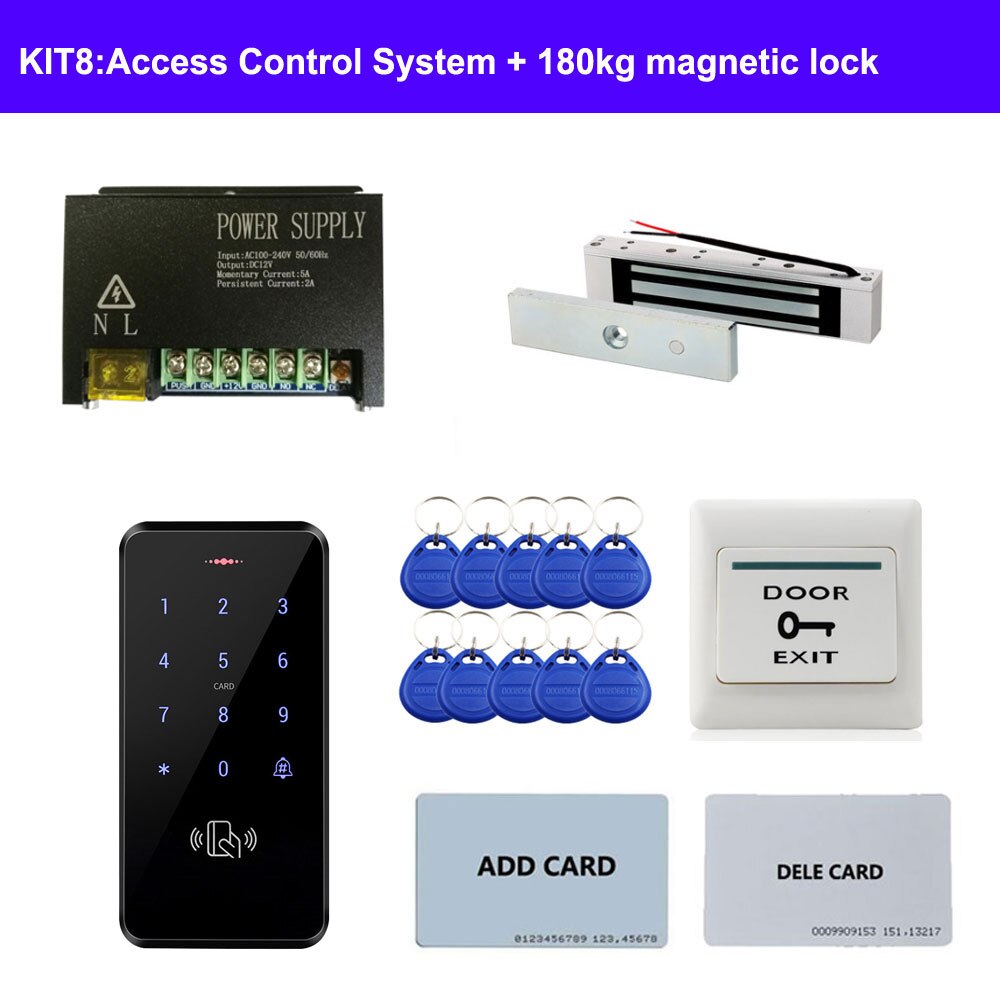 Diverse dør adgangskontrol system kit id tastatur adgangskontrol + strømforsyning + udgangsknap + elektriske dørlåse til kontor: Orange