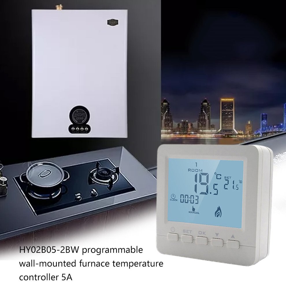 Wireless Gas Boiler Thermostat Rf Control 5A Wall-Hung Boiler Heating Thermostat Aaa Batteries Powered Thermostat