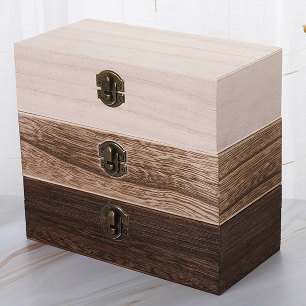 Retro Rectangular Wooden Storage Box Buckle Hinged Boxes Wooden Box Packing Jewelry Case Box Home Sundries Storage Box