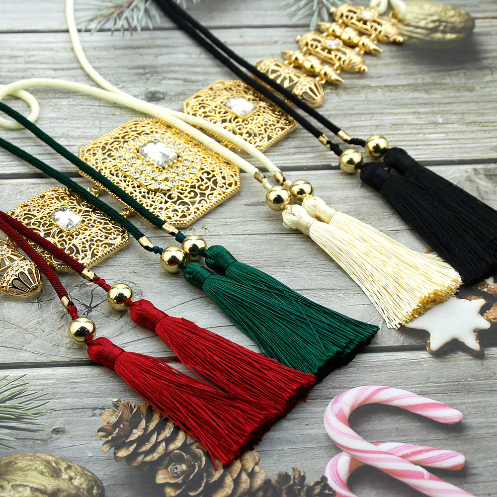 Sunspicems-Ceinture à cordes à main marocaines pour femmes, ceinture à glands caftan, métal arabe creux, bijoux tissés JOBride, document doré