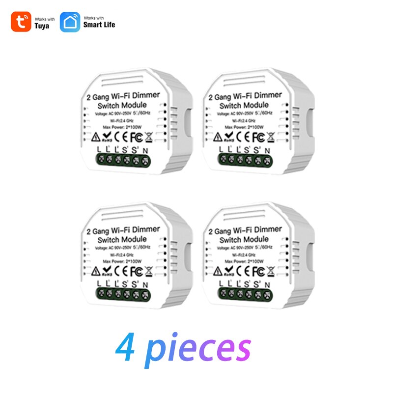 Módulo de atenuación LED inteligente de 2 entradas, WiFi, Control remoto, Tuya Smart Life, funciona con Alexa, Google Home: 4 Pieces