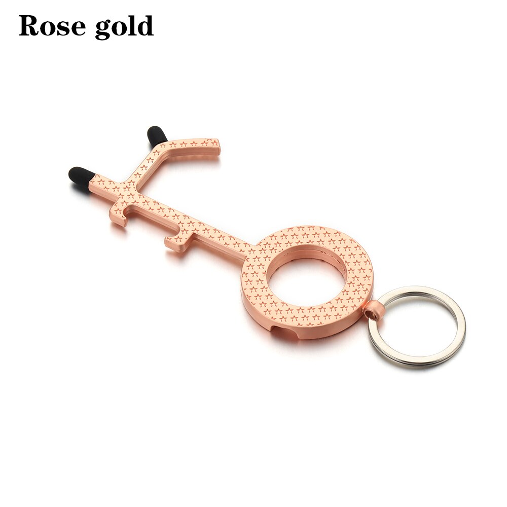 1PC wielofunkcyjny metalowy bezdotykowy mechanizm otwierania drzwi EDC bez dotykania winda mechanizm otwierania drzwi uchwyt breloczek przycisk akcesoria: róża złoto