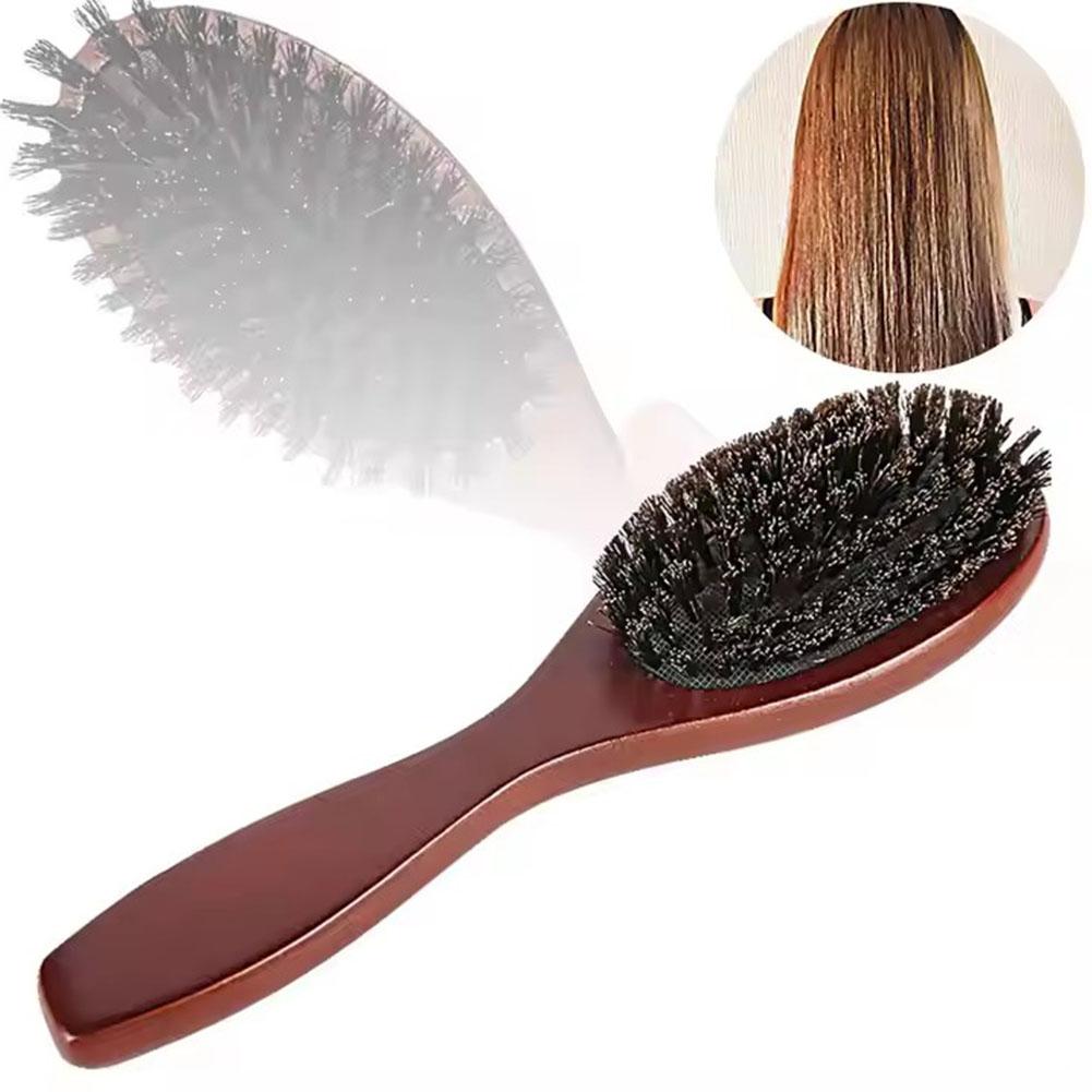 Brosse à cheveux en poils de sanglier naturels, peigne antistatique ovale pour coiffure, brosse à barbe en bois massif, brosse à cheveux de pour femme