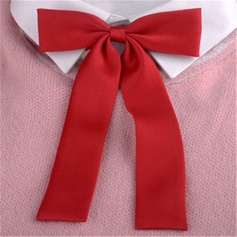 Kawaii – nœud papillon Long de couleur unie pour femmes, pour écolières japonaises, uniforme d&#39;étudiant JK, cravate Cosplay Lolita Gravata Borbolet: Red
