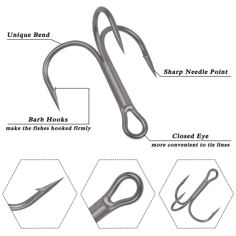 120 pièces/boîte Kit d'hameçons de pêche triples hameçons triples hameçon pour appât dur artificiel bar truite eau salée triple hameçons de pêche