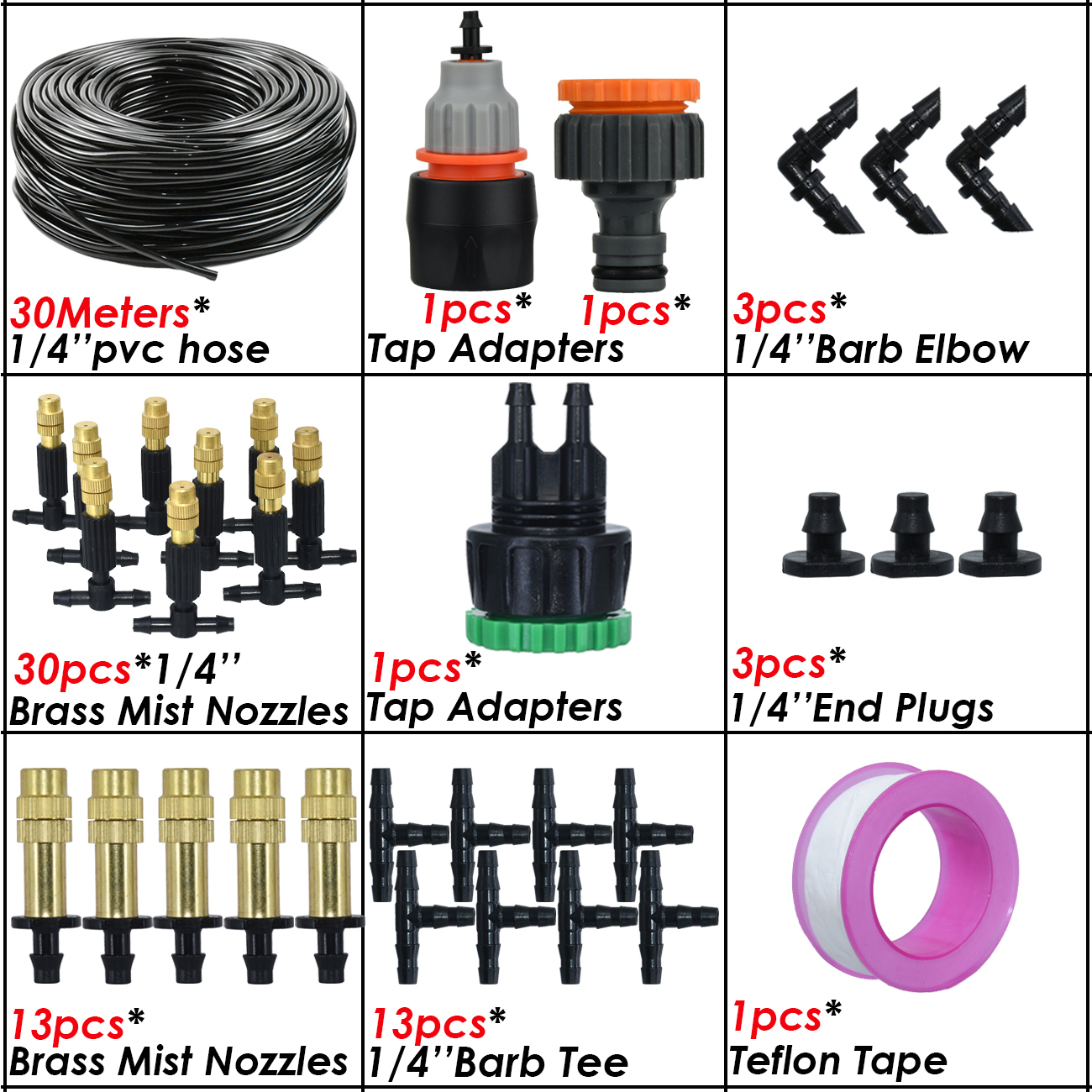 5M-50M Garden Misting Cooling System 1/4'' Drip Irrigation Outdoor Watering Brass Atomizer Nozzles 4/7mm Hose Greenhouse Parasol: Light Grey