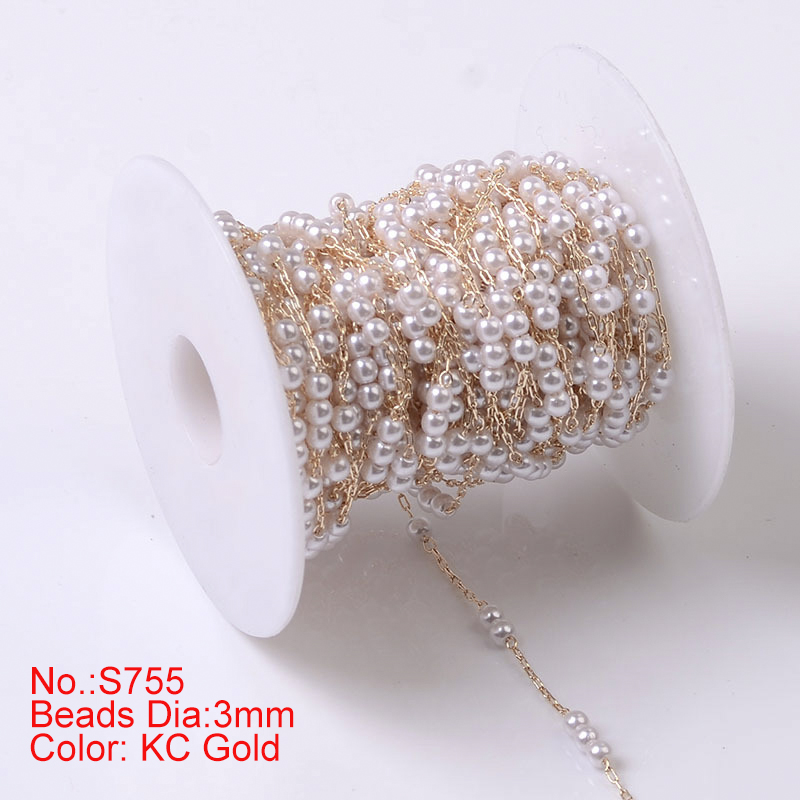 1Meter Beaded Chain Imitation Pearl Chain Copper Necklace Chain Handmade Accessories for Jewelry Making Components Crafts DIY: Brown