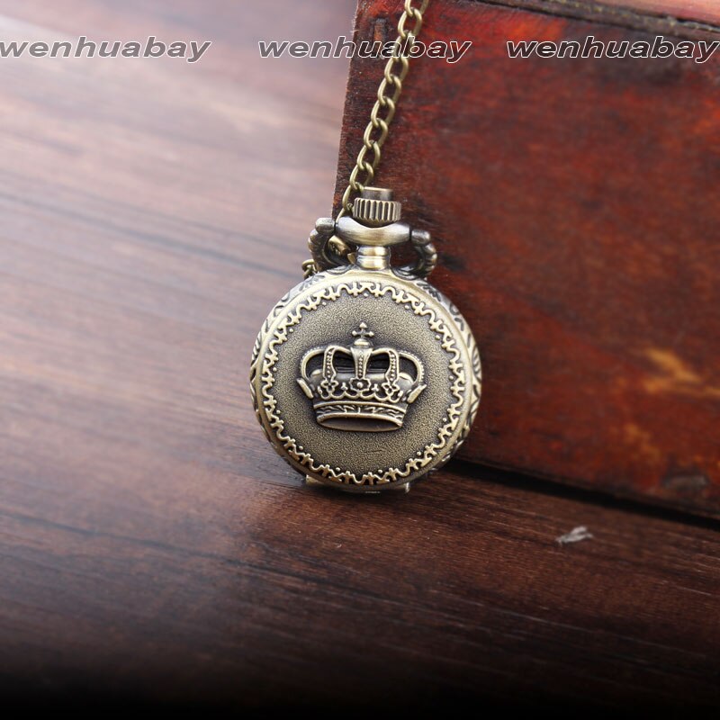 Retro bolsillo Vintage reloj De bronce real Imperial corona De cuarzo colgante, collar, cadena, los hombres y las mujeres relojes para reloj De Bolso: small size