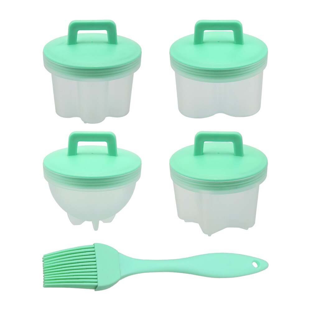 4 Pcs/Set Egg Mold Plastic Egg Boiler With Lid Brush Cookware Bakeware Tool Cute Egg Cooker Kitchen Cooking Tool: Green