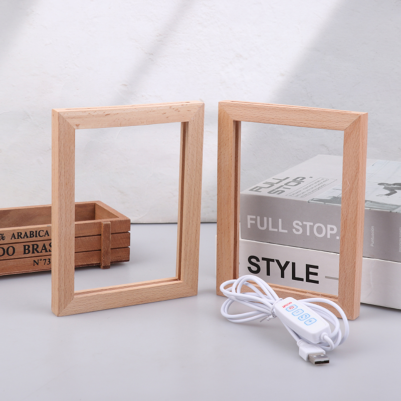 Leuchtender Fotorahmen, Tisch-Bilderrahmen, leuchtender Halfter, einfaches 3D-Licht, Dekor, LED-Licht, Holz, USB-LED-Bilderrahmen