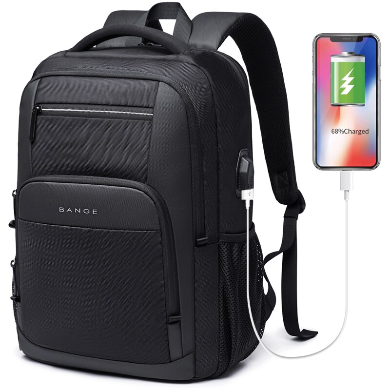Bange Grote Capaciteit 15.6 Inch Laptop Rugzak Duurzaam Dagelijkse Schooltas Multifunctionele Usb-poort Opladen Waterbestendig: Black
