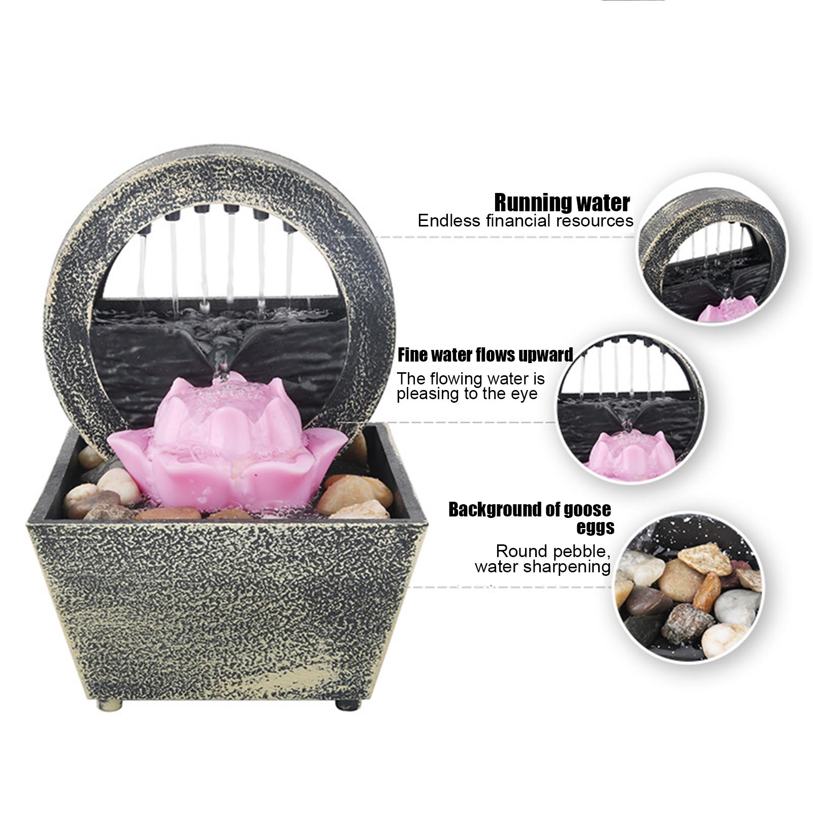 Desktop Fountain Water Flows Ornament With Led Light Decoration Ornaments Crafts Landscape Waterfall Scene Basin Home Decor