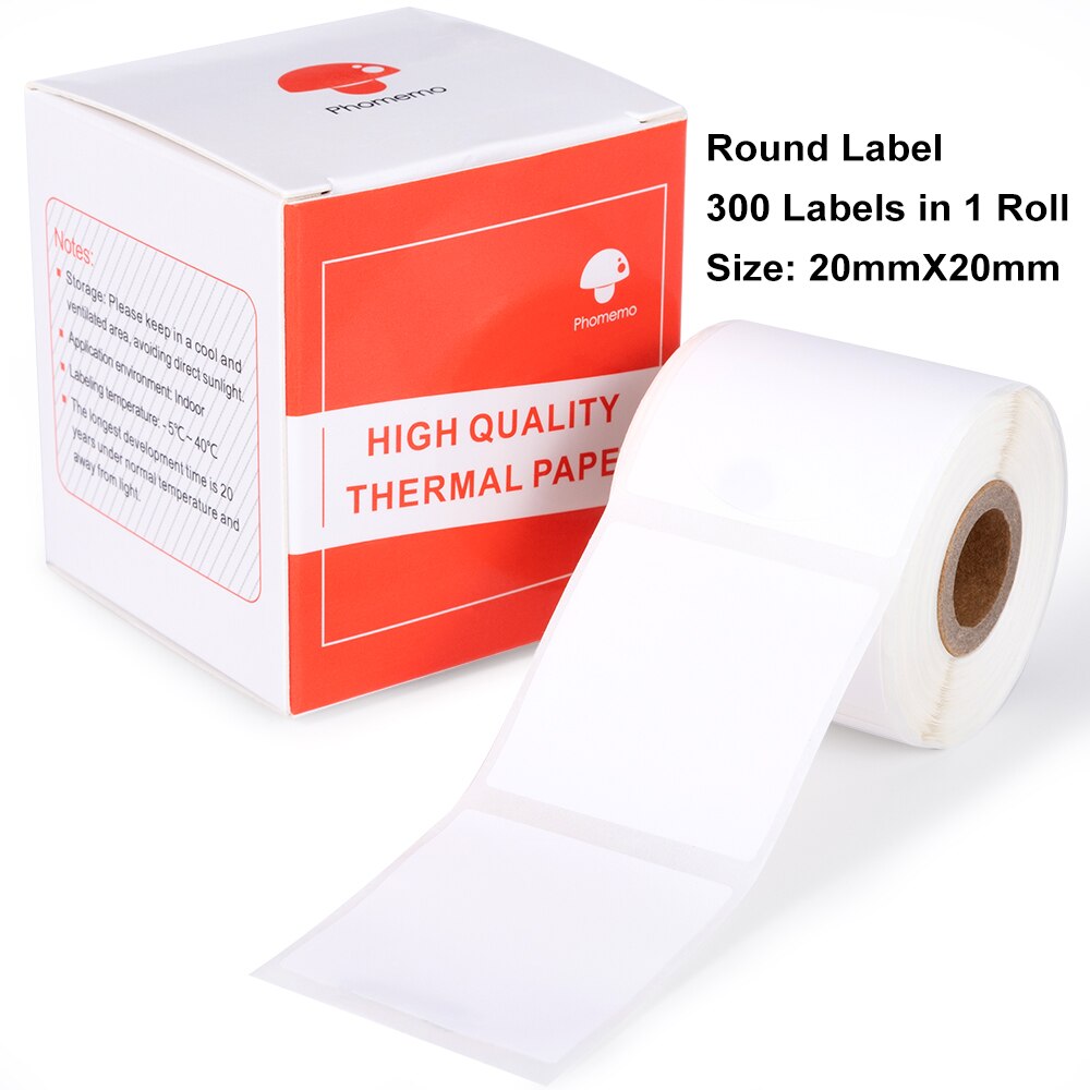 Phomemo M110 M200 M120 Label Printer Ronde Label Autoadhesivo Thermische Label Zelfklevend Papier Ronde Sticker Voor Zaken, Huis: White 20x20mm