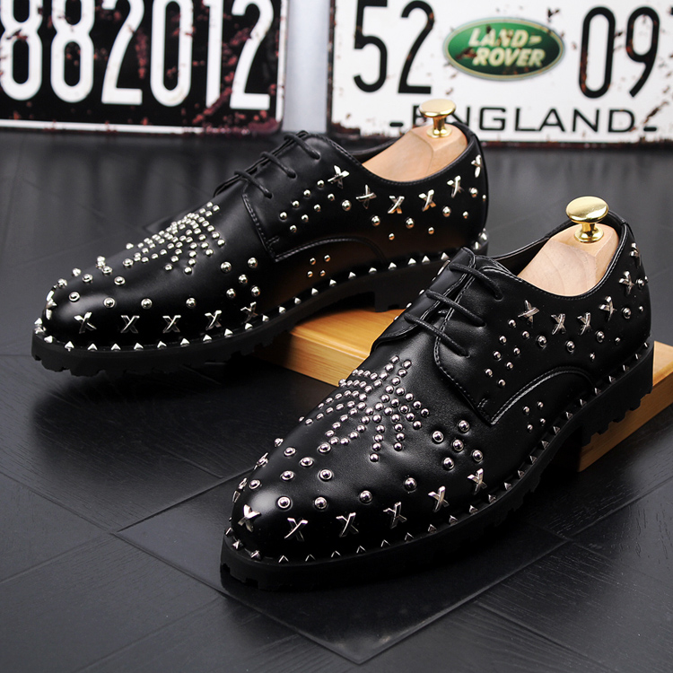 Mens black spiked dress shoes sale