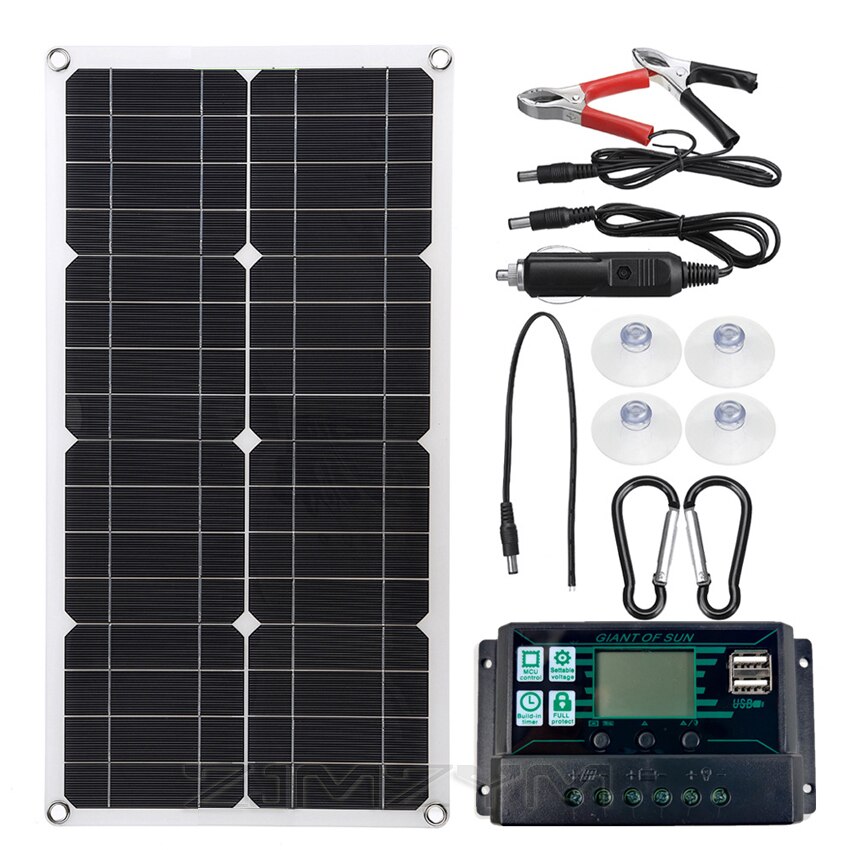 Painel solar portátil, sistema solar de 250w, 540x280mm + 10a/20a/30a/40a/50a/60a controle, porta usb dupla 12v, 24v: 60A