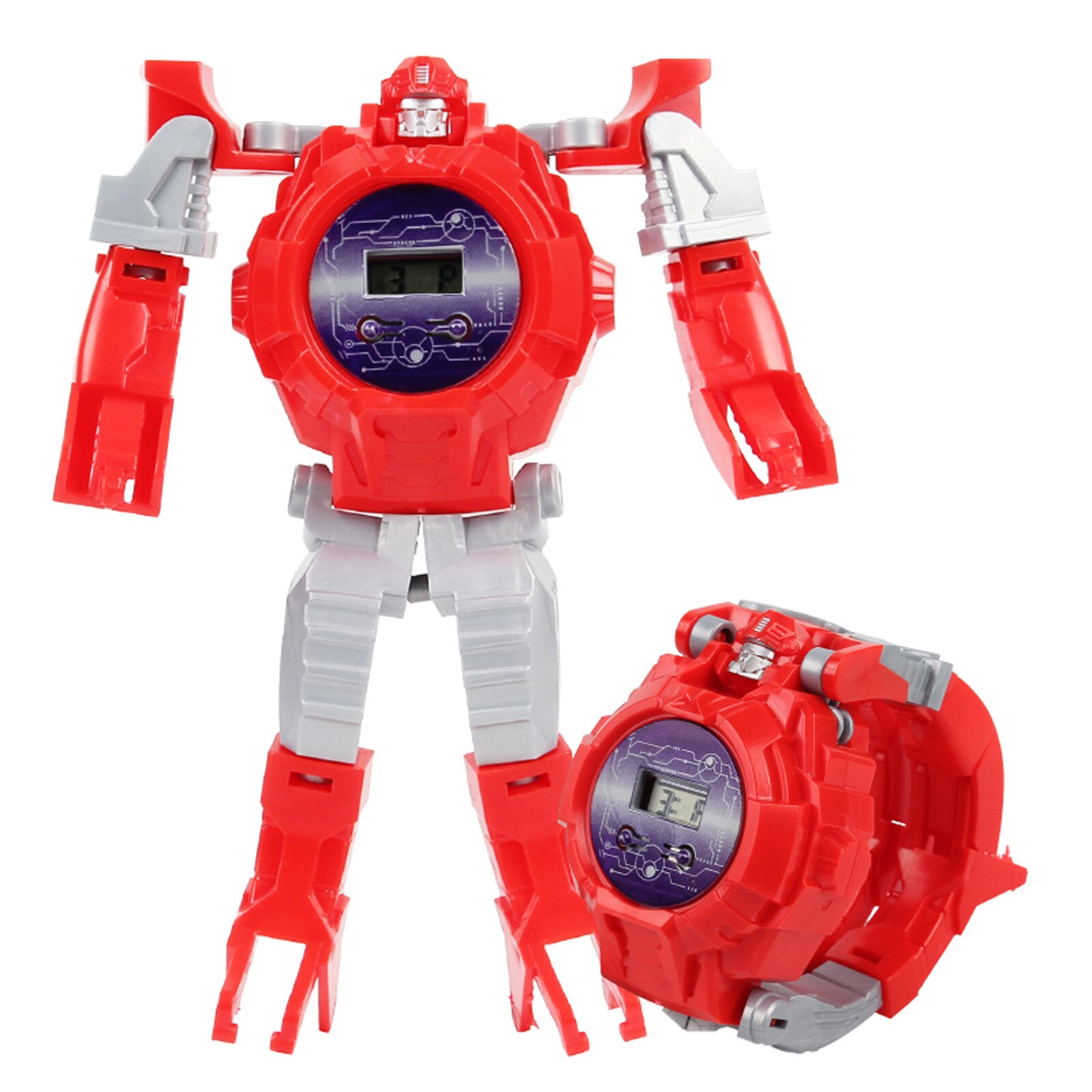 Bambini divertente deformazione elettronica orologio Robot bambini manuale creativo trasformazione dei cartoni animati Robot giocattoli regalo di natale di compleanno: Red