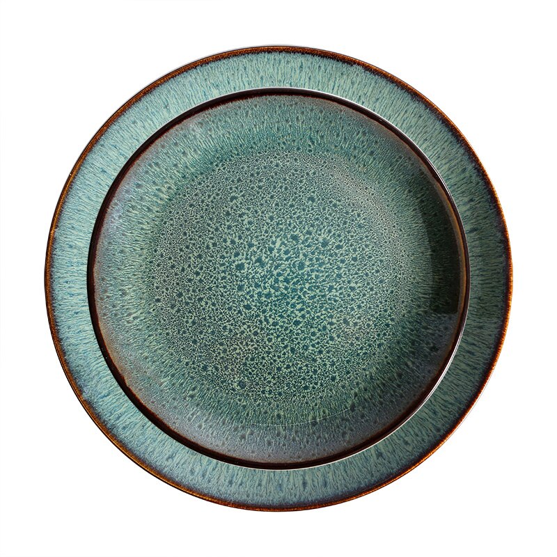 Malachite Green Variable Glaze Disc Western Steak Pasta Dish Home Breakfast Fruit Salad Plate