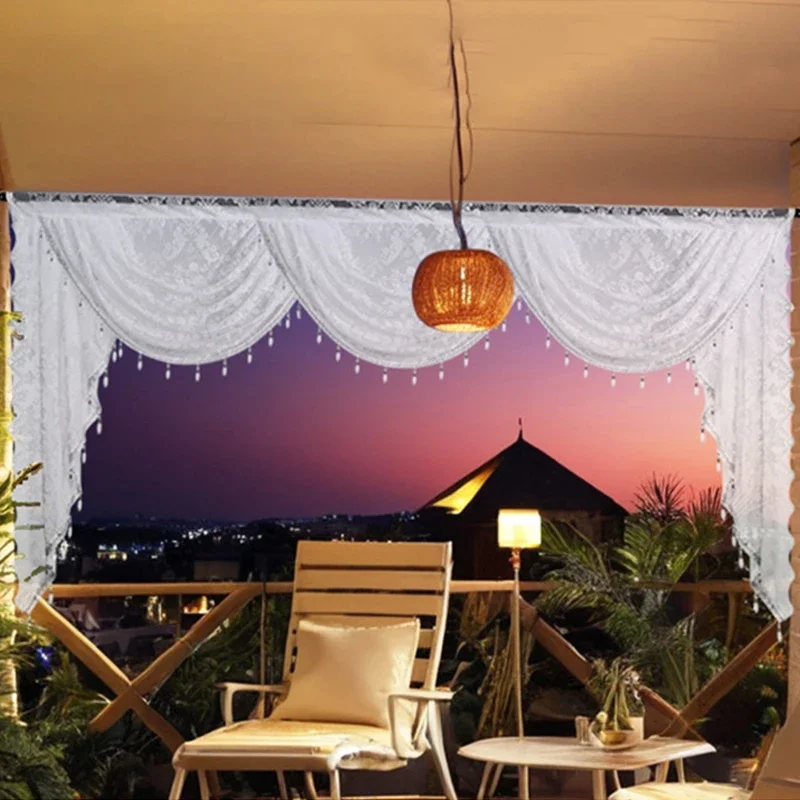French Style Floral Lace Valance Home Rustic Decorative Short Curtain for Living Room Bedroom Kitchen Window Decor Gauze Curtain
